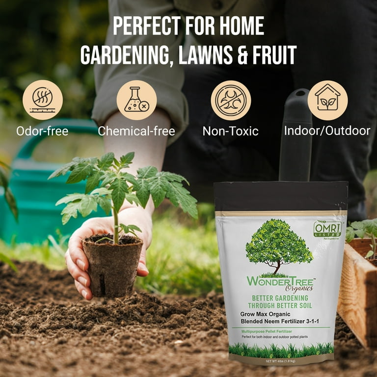 WonderTree Organics Neem Organic Plant Fertilizer, 3-1-1, 4 lbs