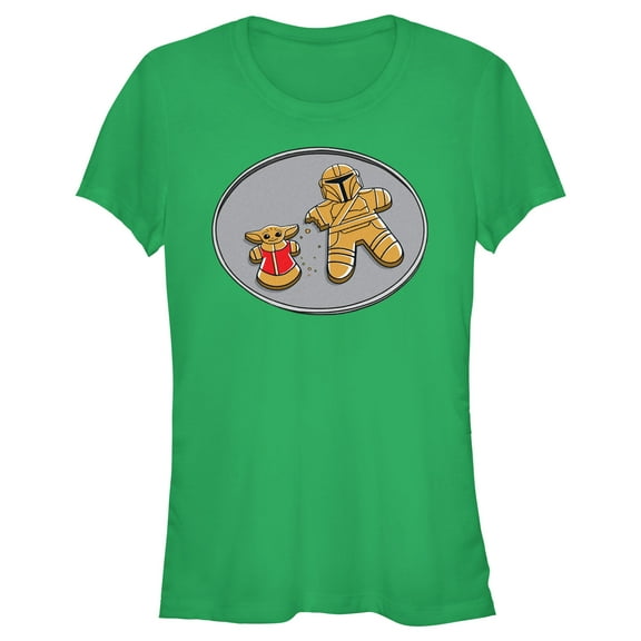 Junior's Star Wars: The Mandalorian Gingerbread Cookies Mando Grogu Graphic Tee Kelly Green 2X Large