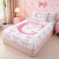 thumbnail image 2 of meiyoeat Pink Ribbon Bow Zipper Full Size Comforter Sets with Fitted Sheet and 2 Pillowcases For Bowknot Lovers,Girls Personalized Monogrammed C Gifts Zipper Bedding Set Kids,pink Reversible,4-Piece, 2 of 7