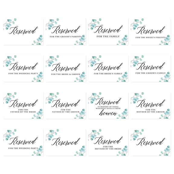 Koyal Wholesale Eucalyptus Table Reserved Signs for Wedding Reception, Ceremony, Foldable Table Tent Cards, 16-Pack