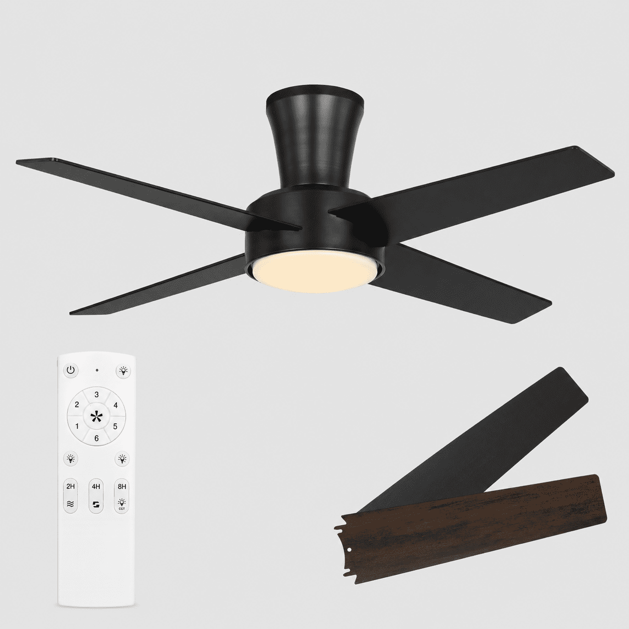 Mainstays 42 in Black Low-Profile DC Ceiling Fan with Integrated LED Light and Remote Control