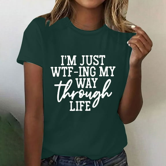 Summer YANHAIGONG Women Letter Print Tshirt,Women T-Shirts Graphic Funny Letter Printed Tunic Tops,Women Girls Plus Size Print Tees Short Sleeve Round Neck T Shirt Blouse Tops