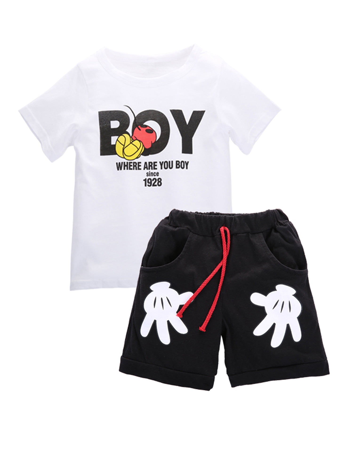 2pcs Kids Baby Boys Girls Summer Cartoon Mickey Short Sleeve Tops+Shorts Clothes