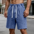 thumbnail image 2 of Vhkiploz Summer Denim Bermuda Shorts for Men's Drawstring Beachwear Board Shorts Solid Color Daily Wide Leg Running Shorts with Side Pockets, 2 of 7