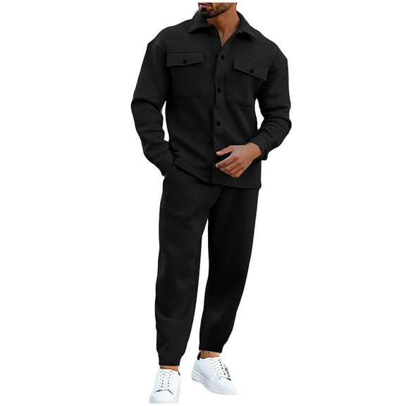 Outfit Sets for Men Set Casual Button Down Shirt and Long Pants with Drawstring Waist Workout Sportswear Outfits, XL