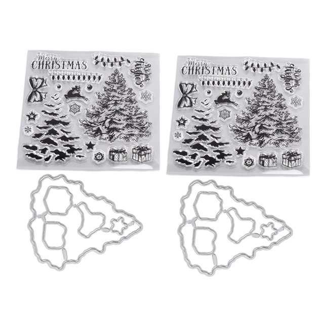 2 Uds Sellos Transparentes Troqueles de Corte de Sellos Patrón de Alce de árbol de Navidad de Acero Al Carbono para Manualidades Manualidades álbum de Recortes
