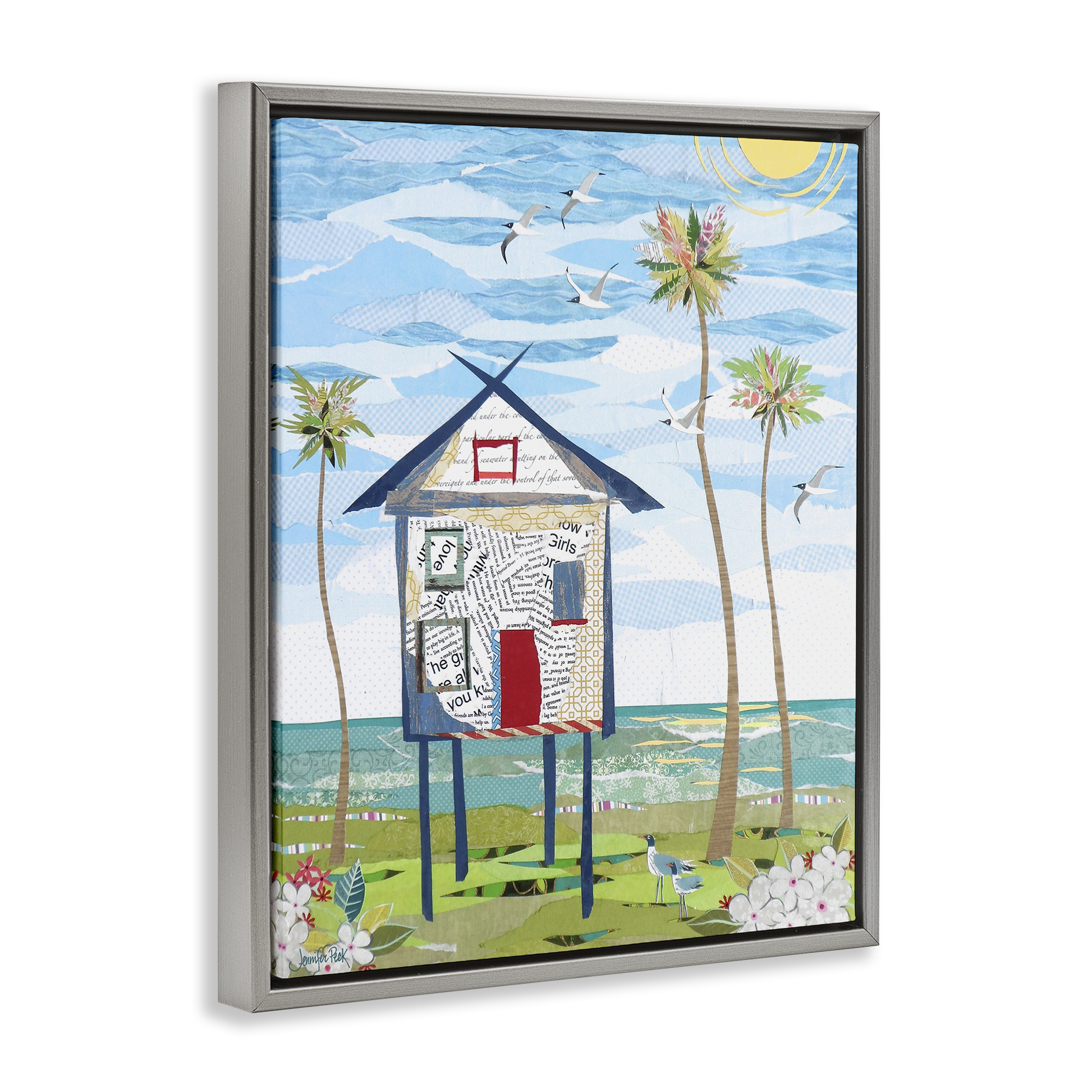 Stupell Industries Beach Vacation Getaway Coastal Painting Gray Floater Framed Canvas Art Print Wall Art, 25 x 31