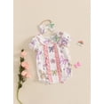 thumbnail image 5 of Suealasg Baby Girls Rompers Bowknot Print Doll Collar Short Sleeve Infant Bodysuits Jumpsuits with Headband, 5 of 9
