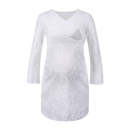 

TANGON Pregnant Women Clothes Long Sleeve Maternity Breastfeeding Casual Lace Dress