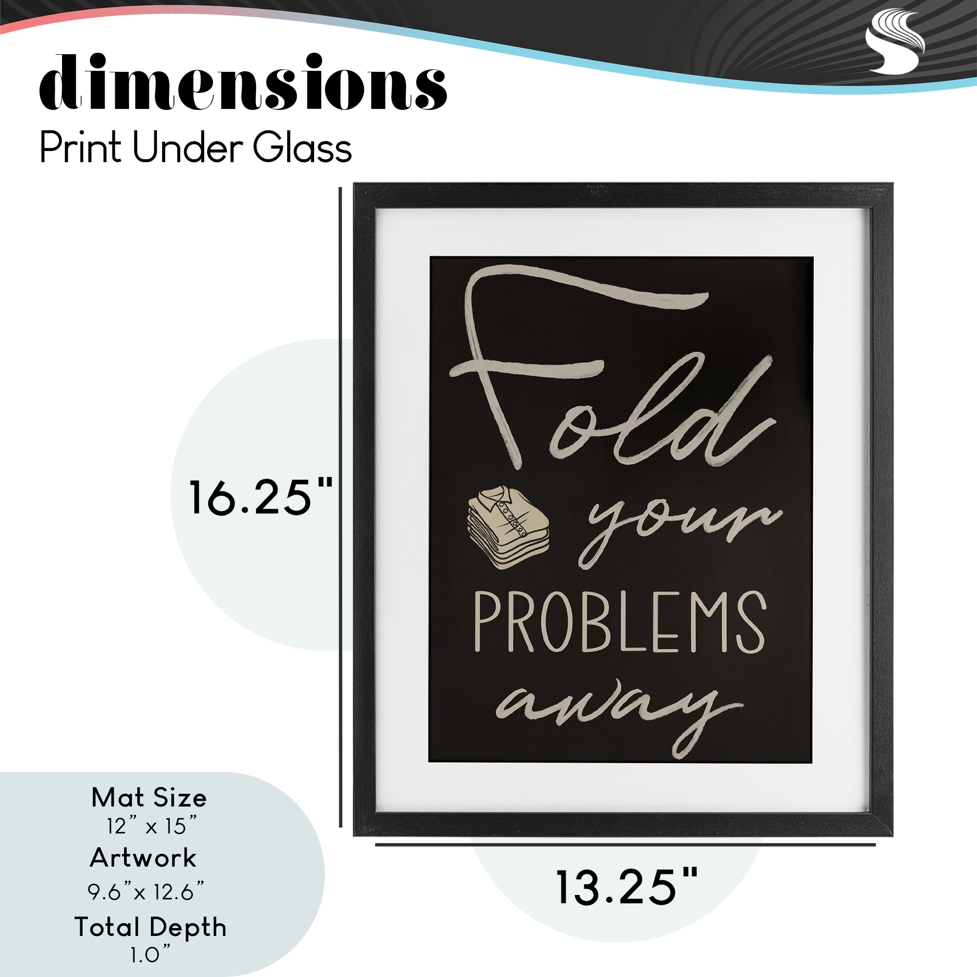 Fold Your Problems Away Black Framed Print Under Glass, design by Marcus Prime