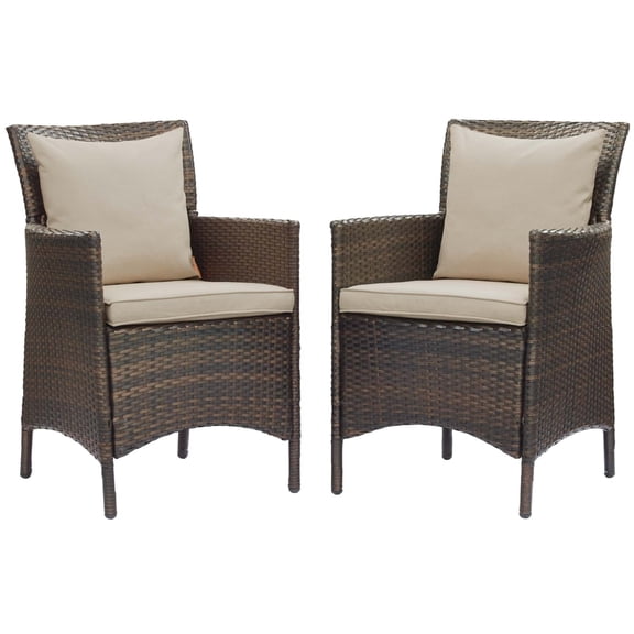 Conduit Outdoor Patio Wicker Rattan Dining Armchair Set of 2 Brown Beige
