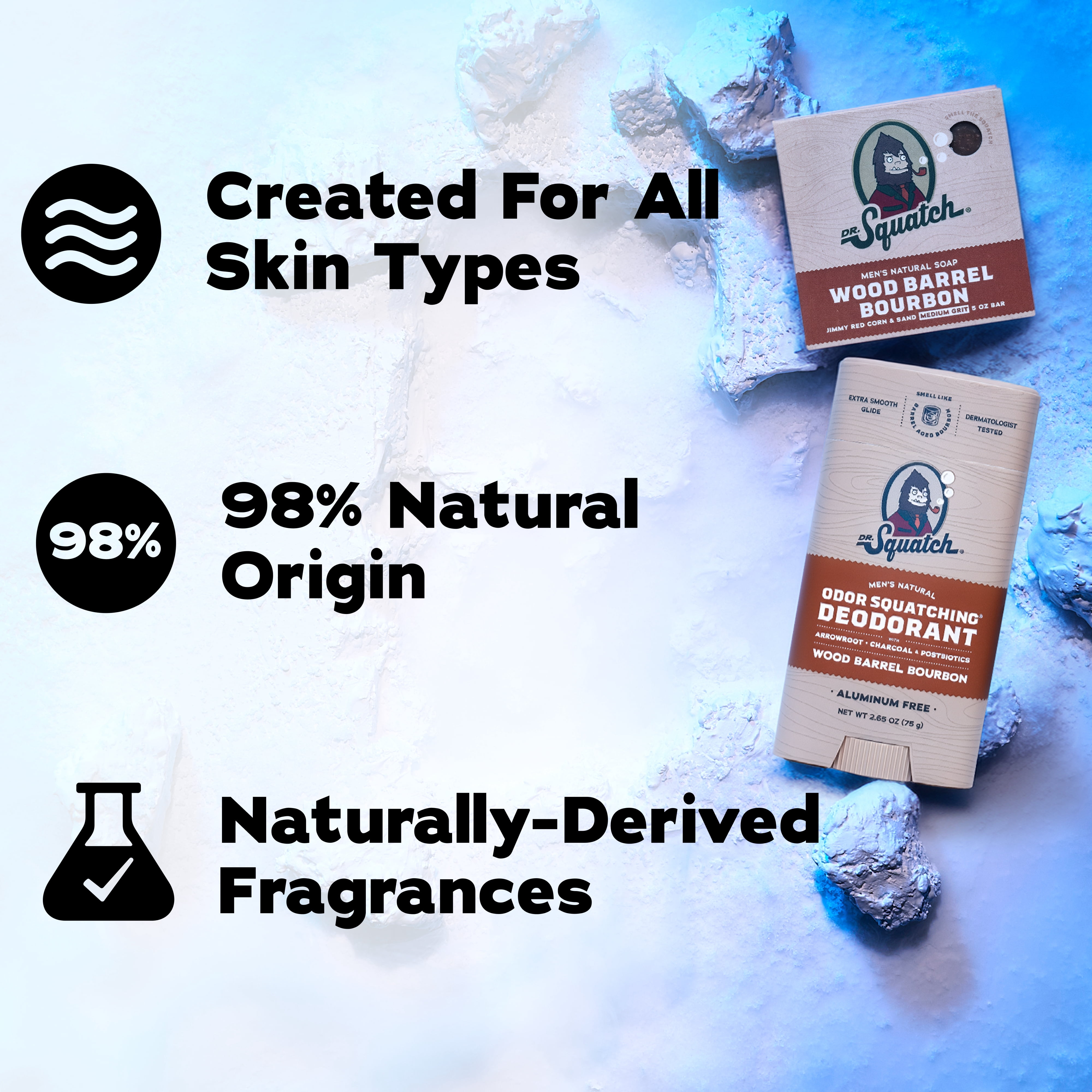 Dr. Squatch Wood Barrel Bourbon Holiday Gifts for Men – Natural Bar Soap + Aluminum Free Deodorant (2-Pack)