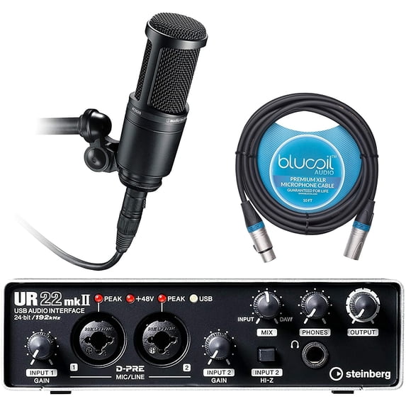 Steinberg UR22mkII USB Audio Interface with AT2020 Microphone and Blucoil XLR Cable