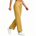 thumbnail image 5 of Sweatpants Women High Waisted Cotton Linen Drawstring Elastic Waist Trousers with Pockets Comfortable for Home Wear, 5 of 6