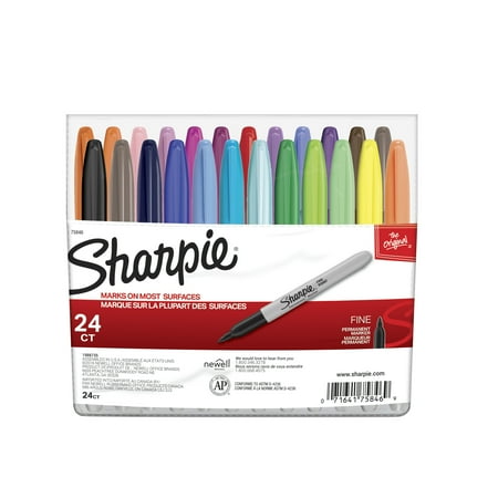 Sharpie Permanent Markers, Fine Point, Assorted Colors, 24 Count