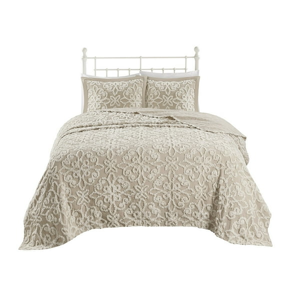 Gracie Mills Eldridge 3-Piece Tufted Chenille Floral Medallion Bedspread Set - GRACE-10371