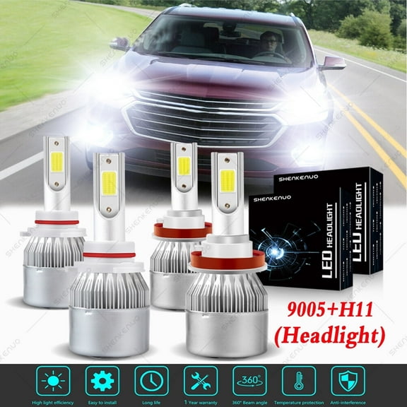 For Chevy Traverse 2009-2012 LED Headlight Bulbs 9005 H11 High and Low Beam 4pc