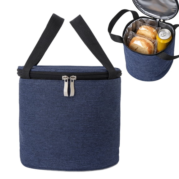 TSV Lunch Bag, Insulated Lunch Box for Men Women, Round Thermal Cooler Tote, Portable Food Carrier for Work, Beach, Picnic, Travel, Dark Blue