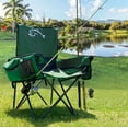 thumbnail image 2 of Fishing Chair with Rod Holder  Built In Cooler  Hands Free Fishing Pole Holder - Storage Pouch  Storage Bag for Fishing Accessories  Full Size Portable & Folding  Ruler for Measuring Fish, 2 of 7