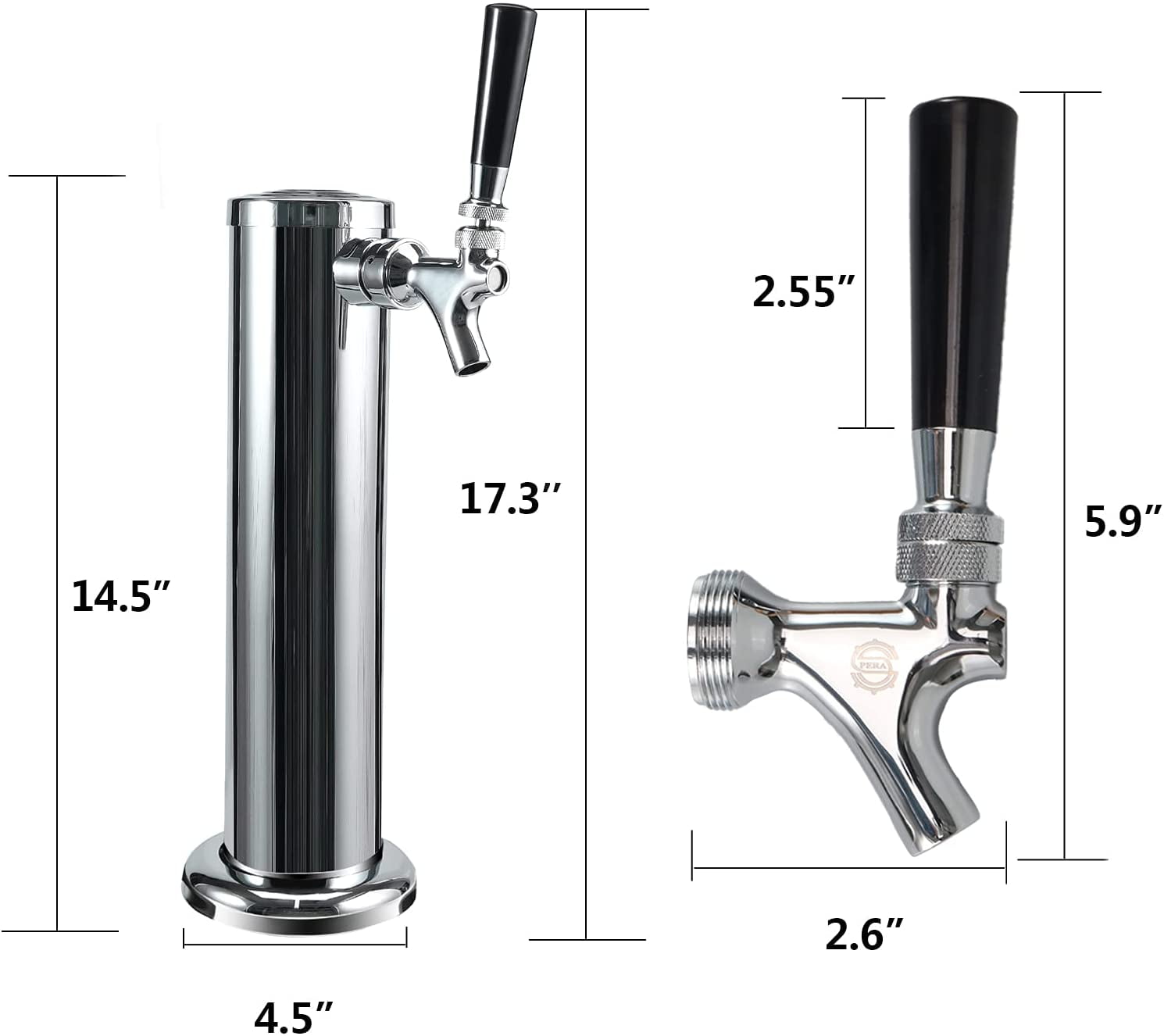 Stainless Steel Single Tap Beer Tower 3 inch Silver Color by Pera