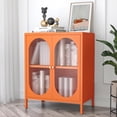 thumbnail image 5 of Small 2 Transparent Door Metal Storage Side Buffet Cabinet for Bed Room,Living Room,Entryway,Hallway,Home,Hotel,Office,Garage,Kitchen,1 Removable Shelf. (Transparent Door, Orange), 5 of 15