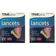 True Plus Sterile Lancets 33 Gauge, Universal Fit Curve Grip, 100ct, 2-Pack