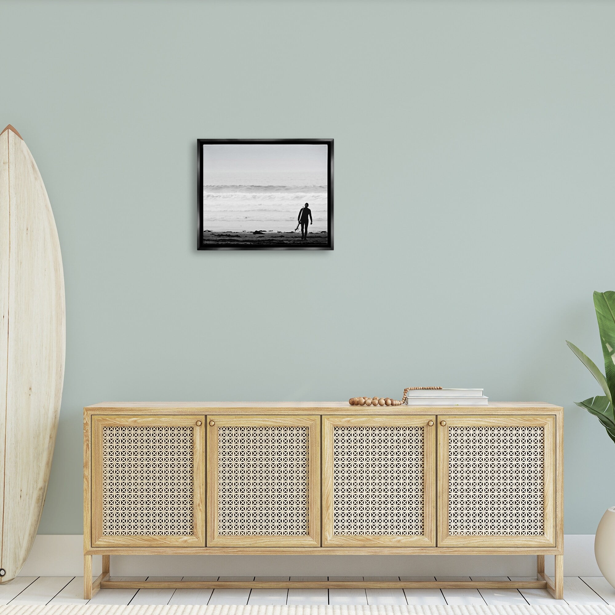 Stupell Industries Surfer Silhouette Beach Stroll Distant Ocean Waves Photograph Metallic Gold Floating Framed Canvas Print Wall Art, Design by Graffitee Studios