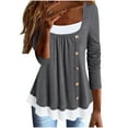 thumbnail image 1 of IROINID Réduit Dames Long Sleeve T-Shirts Hiver Aguichant Col Rond Poche Hauts Imprimés Blouse Régulière, Gris, 1 of 8