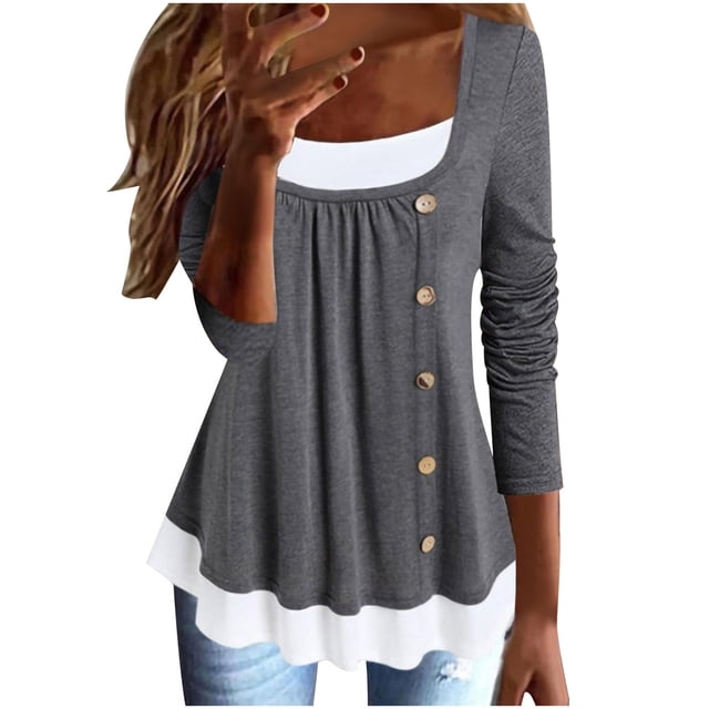 IROINID Réduit Dames Long Sleeve T-Shirts Hiver Aguichant Col Rond Poche Hauts Imprimés Blouse Régulière, Gris
