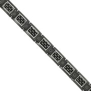 PRECIOUS ACCENTS CZ Stainless Steel Black IP-Plated with Black Carbon Fiber Inlay Bracelet