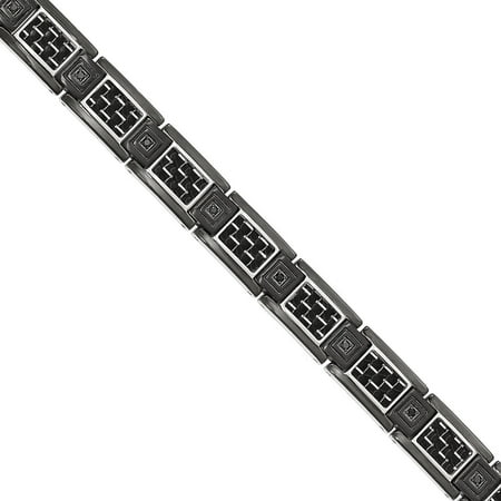Primal Steel CZ Stainless Steel Black IP-Plated with Black Carbon Fiber Inlay Bracelet