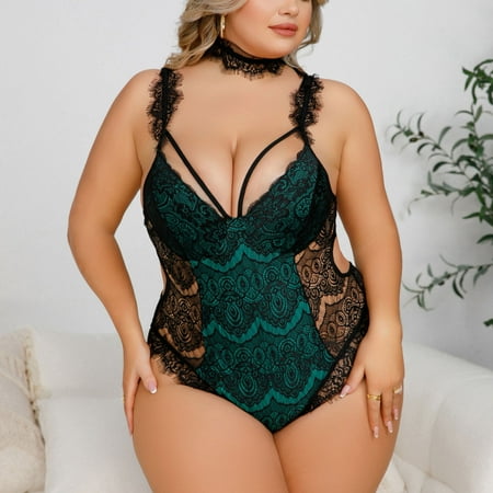 

SELONE Womens Lingerie Lingerie Set for Women Bodysuit One Piece Lace Cut Out Lingerie Hollow Out Temptation Underwear Sleepwear Jumpsuit for Valentines Day Anniversary Wedding Honeymoon Green XXL