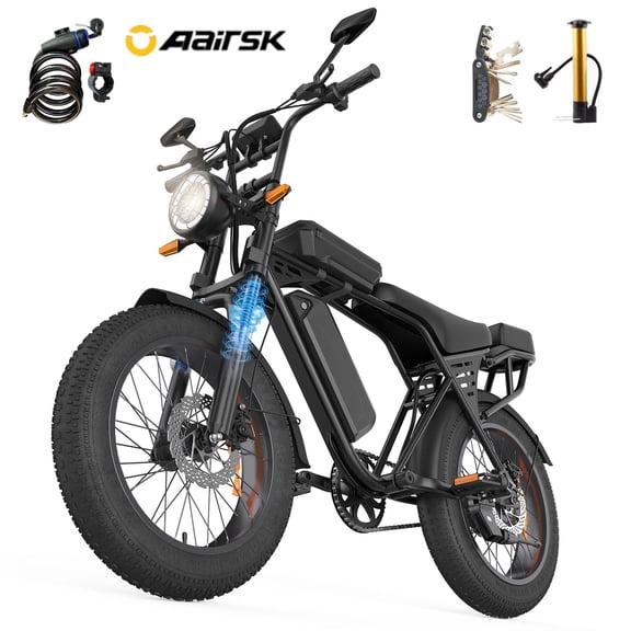 HOPAPE X5-20 Electric Bike for Adults, 750W Peak Ebike, 28 MPH, 48V 15Ah Battery, 30-50 Miles, 20"x4" Fat Tire E Bike with Rear Seat