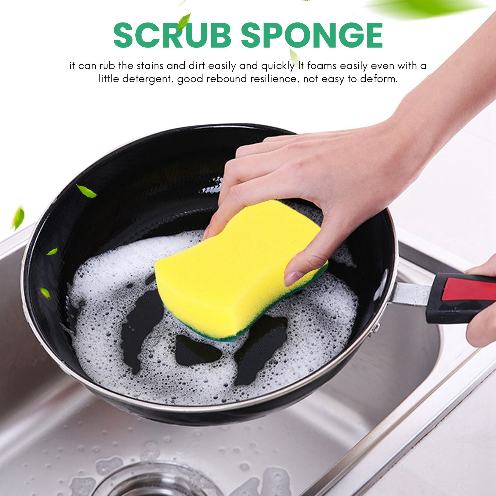 5pcs Multi-Purpose Double-Faced Sponge Scouring Pads Dish Washing Scrub  Sponge Stains Removing Cleaning Scrubber Brush For Kitchen Garage Bathroom
