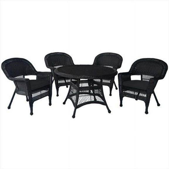 Jeco W00202D-A-G-FS017 5 Piece Espresso Wicker Dining Set - Black Cushions