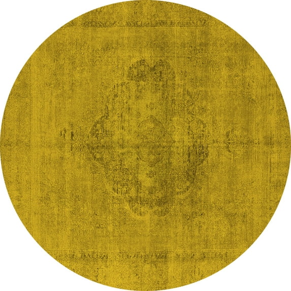 Ahgly Company Machine Washable Indoor Round Oriental Yellow Industrial Area Rugs, 3' Round