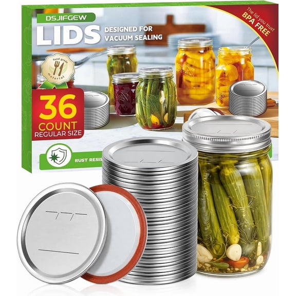 36Pcs Canning Lids Regular Mouth, 70mm Food Grade Mason Jar Lids, 100% Fit Airtight Lids for Ball and Kerr Preserving Jars