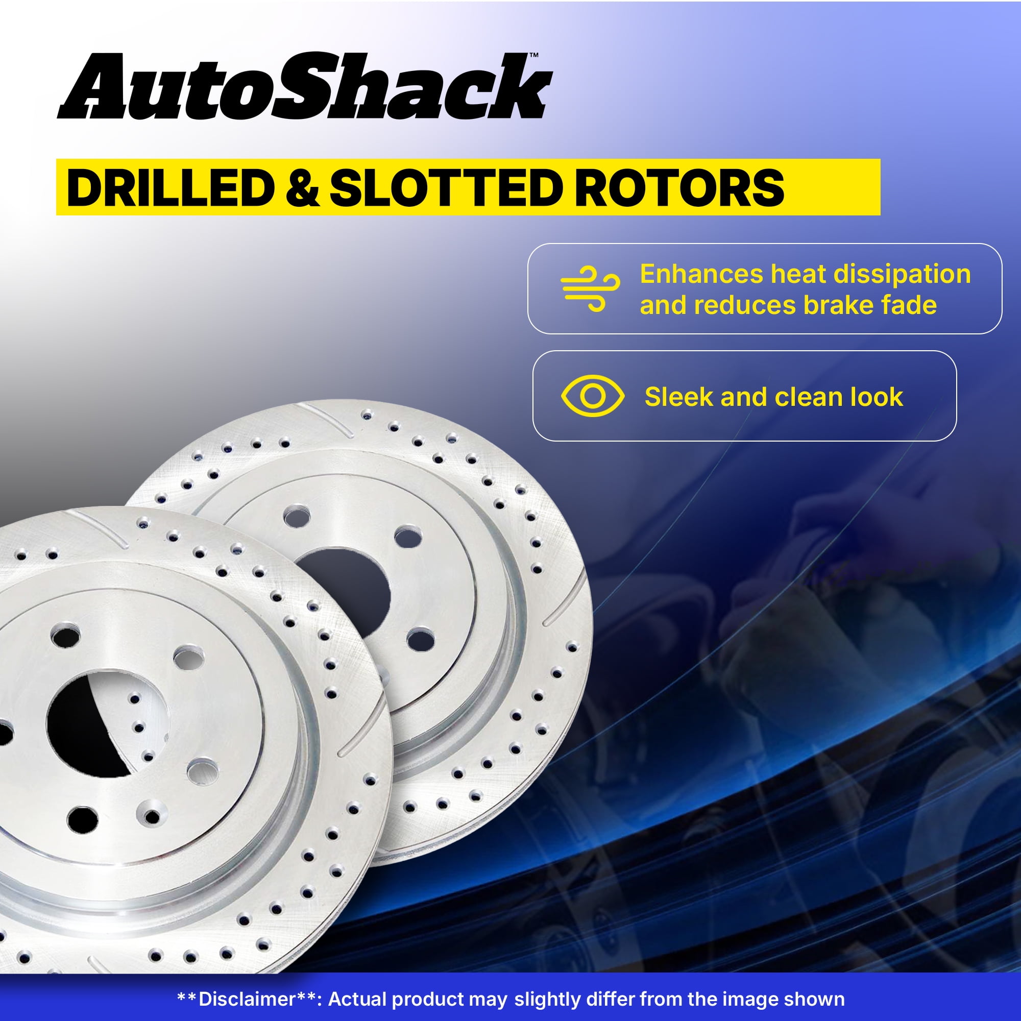 AutoShack Front Brake Rotors for Ford, F-150 2010-2020 - Coated Drilled & Slotted - Silver Matte Finish - TurboGuard - 13.78" (349.9 mm), 6-Lug