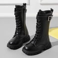 thumbnail image 6 of WAVSUF Girls Mid Calf Platform Boots Round Toe Anti Slip Wide Width Winter Warm Chunky Boots Black 11.5 Little Kid, 6 of 10