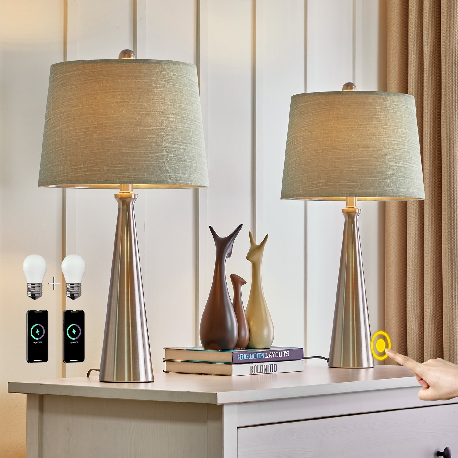 Oneach Modern 3 Way Dimmable Touch Table Nightstands Lamps Living Room