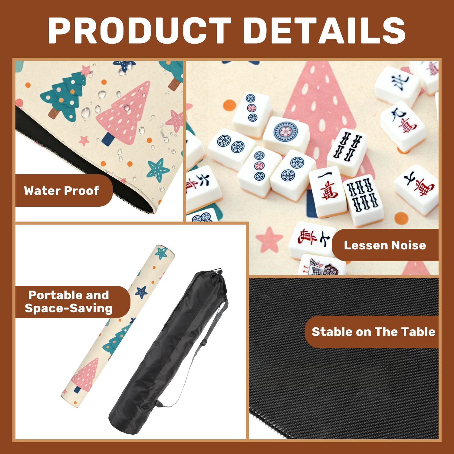 Mahjong Mat 31.5" x 31.5" playful colorful featuring abstract christmas trees ornaments for Non-Slip Noise Reduction Mahjong Tiles Table Cover for Dominoes Poker Card Board and Tile Games