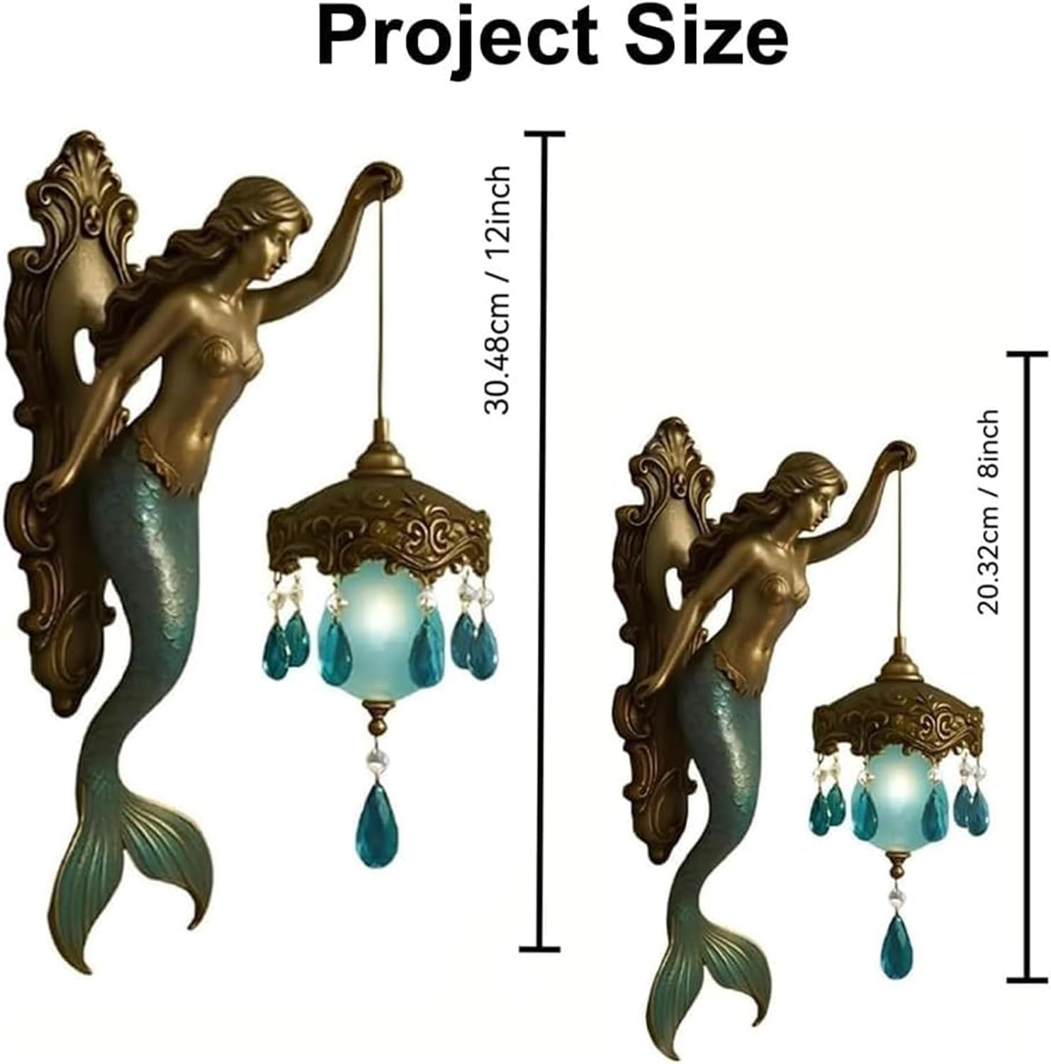 Mermaid Wall Lamp, 8/12 Inch Vintage Base Design Night Light, Vintage Ocean-Themed Night Light, Vintage Style Bedroom Hotel Restaurant Decorative Wall, for Bedroom, Living Room, Bathroom