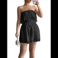 thumbnail image 2 of Mono Corto de Playa con Hombros Descubiertos, Estampado Floral, Informal, de Verano, Sin Tirantes, Plisado, con Cintura Elástica para Mujer. Negro XL, 2 of 8