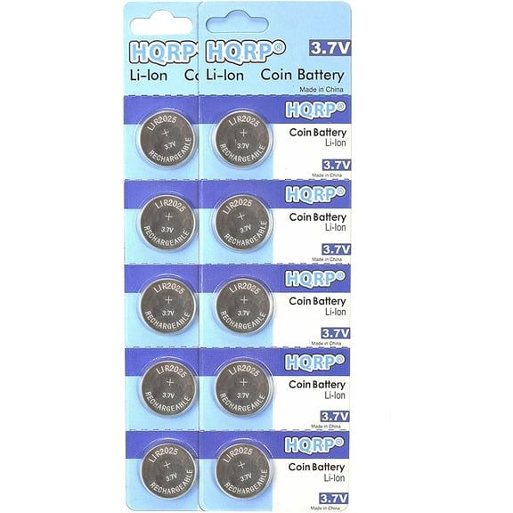 HQRP 10-Pack LIR2025 LIR2025H 3.7-Volt Lithium-Ion Rechargeable Coin Cell Battery LIR-2025 LIR2O25 LIR-2O25