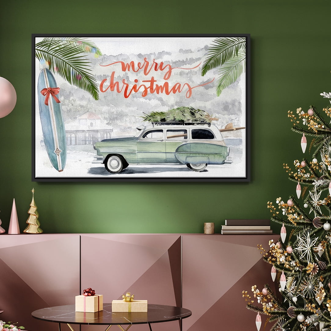 So Cali Christmas Collection A - Framed Gallery Wrapped Holiday Canvas - 17 x 25 - Black Frame