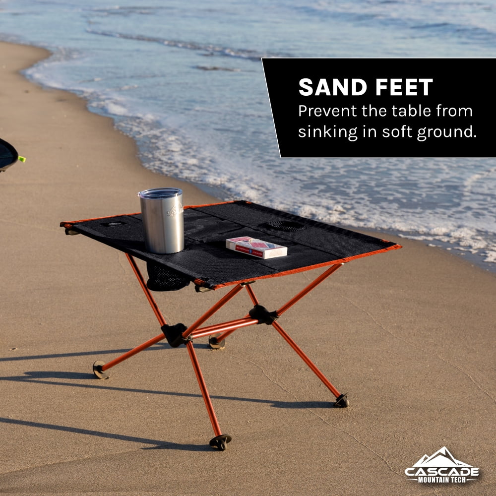 Cascade Mountain Tech Ultralight Camp Table, Portable Design, Cup Holders, Black and Orange