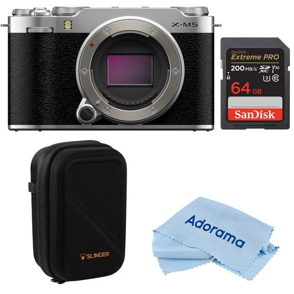 Fujifilm X-M5 Mirrorless Camera, Silver, Bundle with 64GB Memory Card, Camera Case