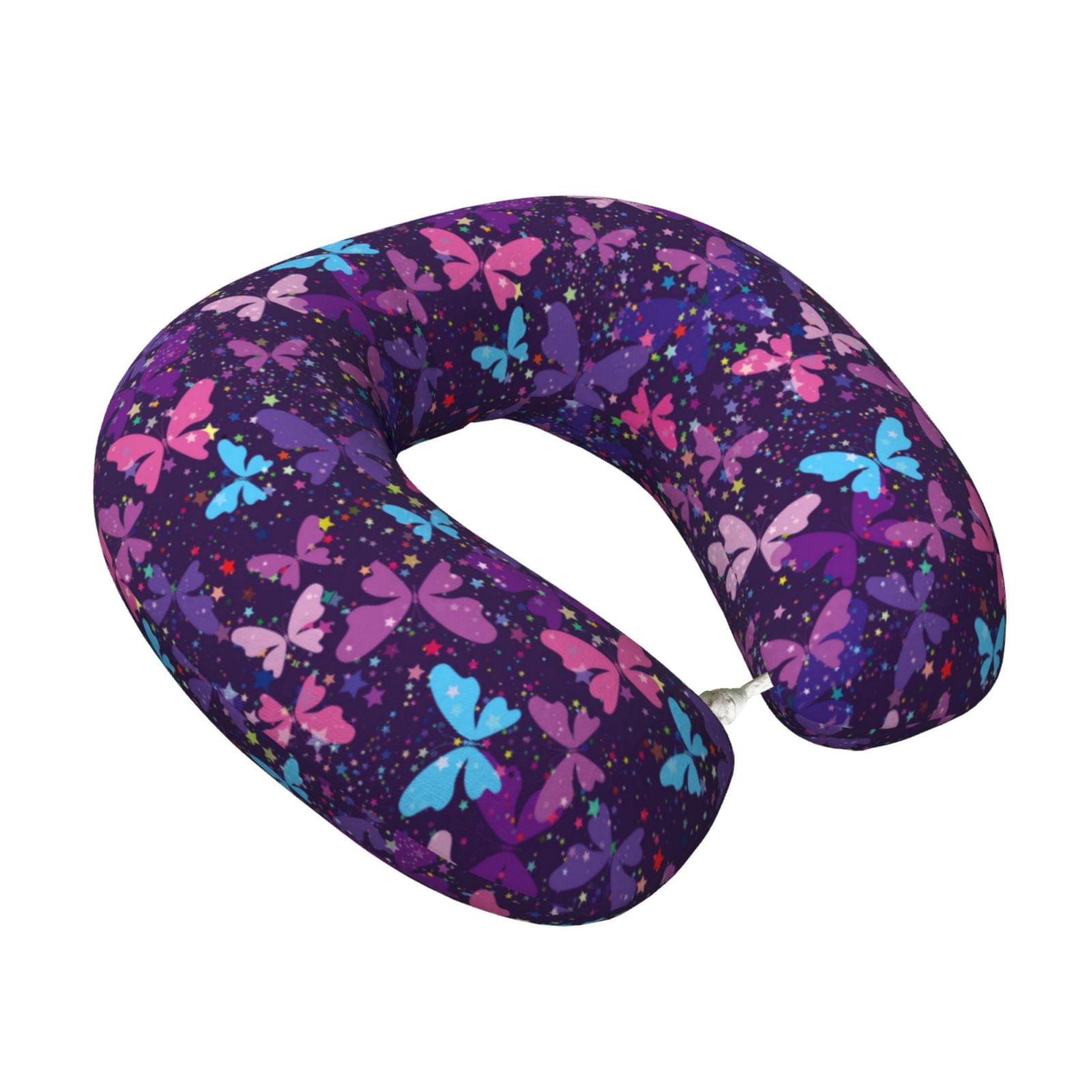 Xecao Bright Purple Butterflies Print Memory Foam Cervical Neck Pillow Versatile U-Shaped Pillows for Home,Office,Camping,Travelling,Soft Washable Cover