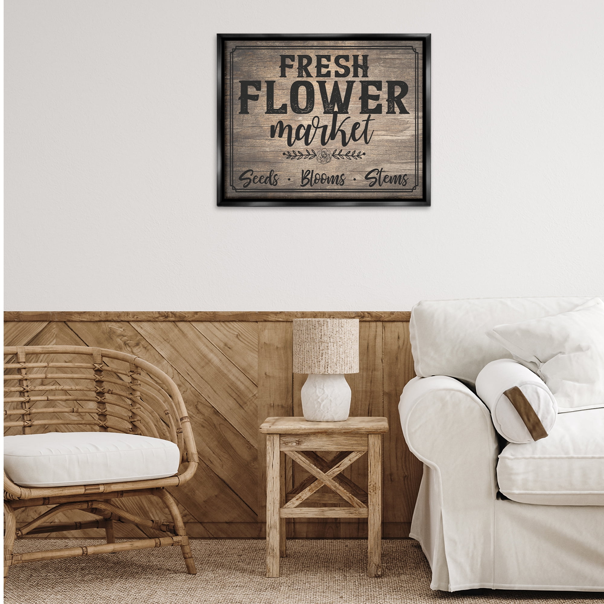Stupell Industries Rustic Flower Market Text & Numbers Painting Black Floater Framed Canvas Art Print Wall Art, 31 x 25