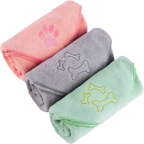 TELOLY Microfiber Dog Towel, 3 Pack Large Pet Bath Towels 40″ x 20″, Bathing Supplies, Beach Accessories, Quick Fast Drying Super Absorbent Lightweight Cat and Puppy Shower Essentials, for Muddy Paws